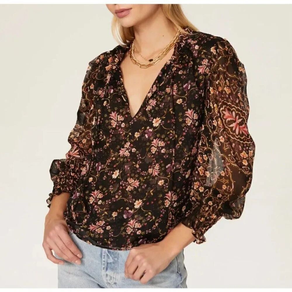 Misa Los Angeles Anthropologie Sienna Floral Blouse Size Small